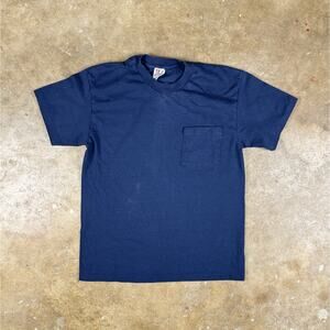 Vintage Hanes Navy Blue Pocket T-Shirt Men’s Medium 90s Single Stitch‎ Tee Blank